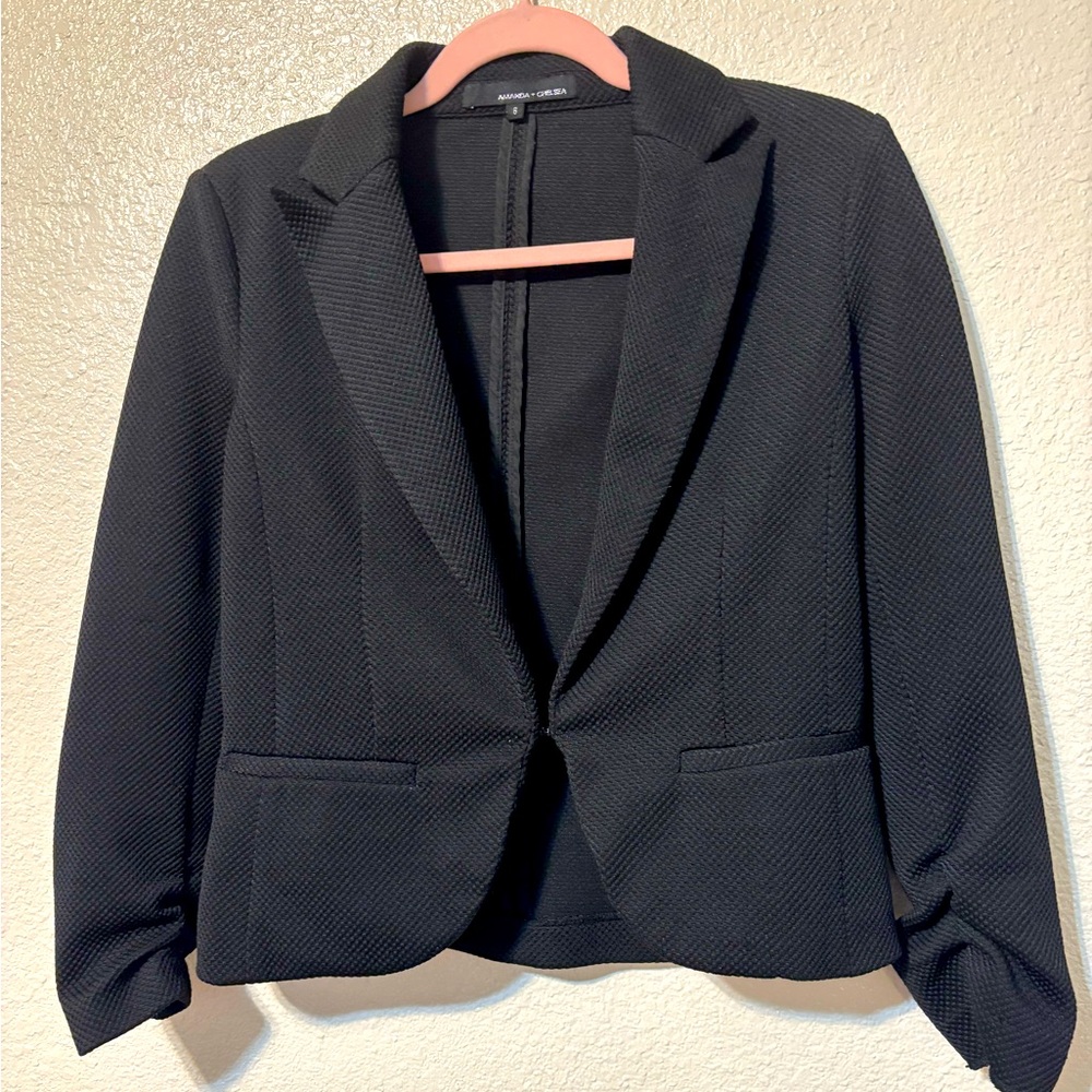 Amanda + Chelsea Black Grid Textured Breathable Cropped Blazer